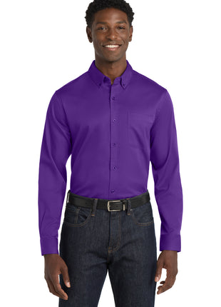 Port Authority® Long Sleeve SuperPro React™ Twill Shirt. W808 - Purple | Port Authority