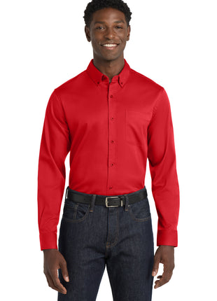 Port Authority® Long Sleeve SuperPro React™ Twill Shirt. W808 - Rich Red | Port Authority