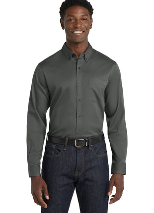 Port Authority® Long Sleeve SuperPro React™ Twill Shirt. W808 - Storm Grey | Port Authority