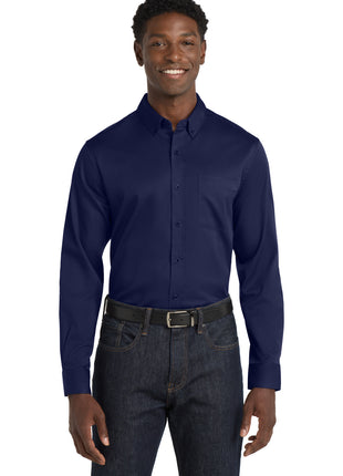 Port Authority® Long Sleeve SuperPro React™ Twill Shirt. W808 - True Navy | Port Authority