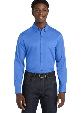 Port Authority® Long Sleeve SuperPro React™ Twill Shirt. W808 - Ultramarine Blue | Port Authority