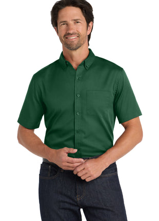 Port Authority® Short Sleeve SuperPro React™ Twill Shirt. W809 - Dark Green | Port Authority