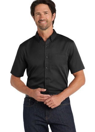 Port Authority® Short Sleeve SuperPro React™ Twill Shirt. W809 - Deep Black | Port Authority