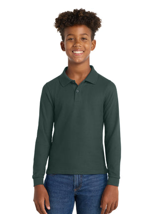 Port Authority® Youth Long Sleeve Silk Touch™ Polo.  Y500LS - Dark Green | Port Authority