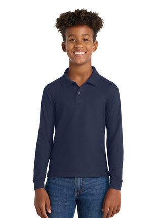Port Authority® Youth Long Sleeve Silk Touch™ Polo.  Y500LS - Navy | Port Authority