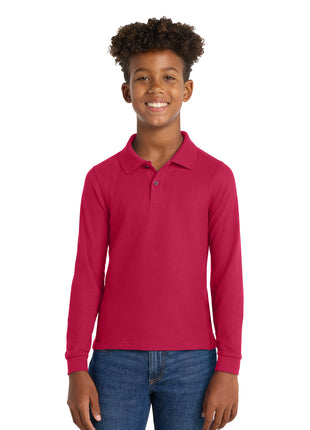 Port Authority® Youth Long Sleeve Silk Touch™ Polo.  Y500LS - Red | Port Authority