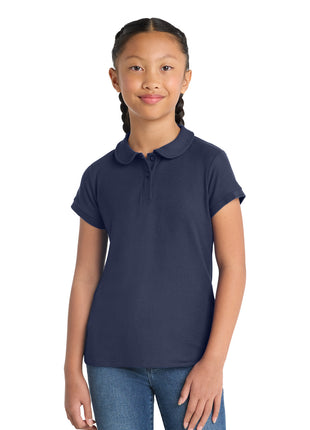 Port Authority® Girls Silk Touch™ Peter Pan Collar Polo. YG503 - Navy | Port Authority