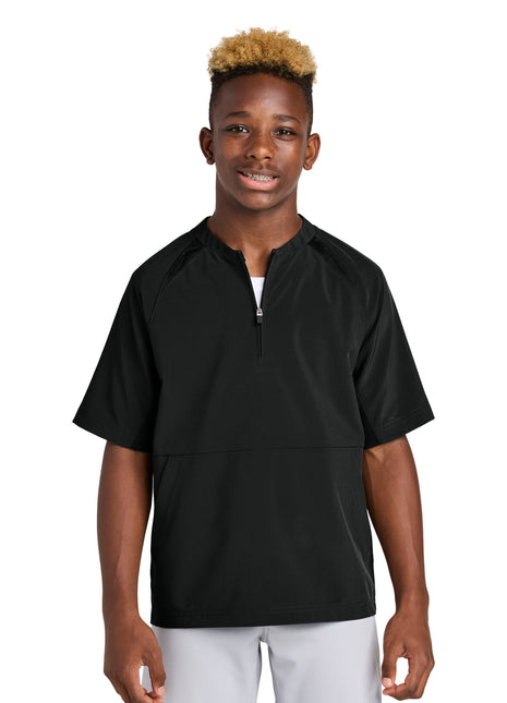 Sport-Tek® Youth Repeat 1/2-Zip Short Sleeve Jacket YJST489 - Black | Sport-Tek