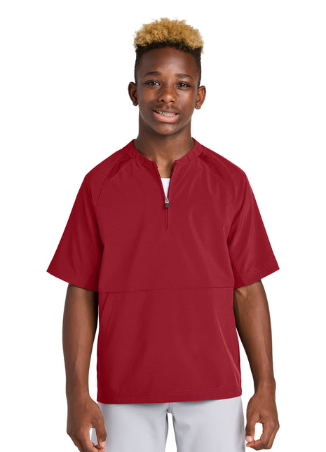 Sport-Tek® Youth Repeat 1/2-Zip Short Sleeve Jacket YJST489 - Deep Red | Sport-Tek