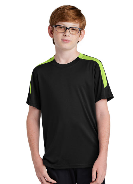 Sport-Tek® Youth Competitor™ United Crew YST100 - Black/ Lime Shock | Sport-Tek