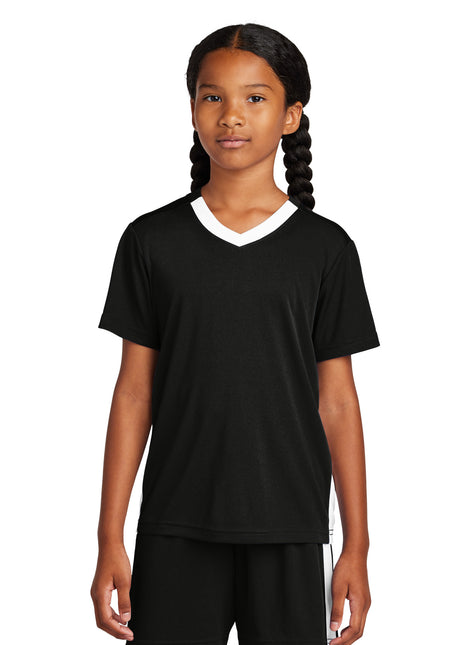 Sport-Tek® Youth Competitor™ United V-Neck YST101 - Black/ White | Sport-Tek