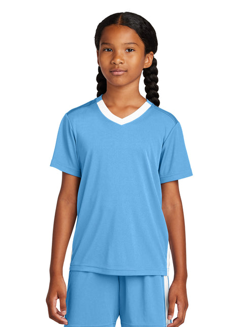 Sport-Tek® Youth Competitor™ United V-Neck YST101 - Carolina Blue/ White | Sport-Tek