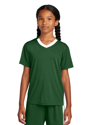 Sport-Tek® Youth Competitor™ United V-Neck YST101 - Forest Green/ White | Sport-Tek