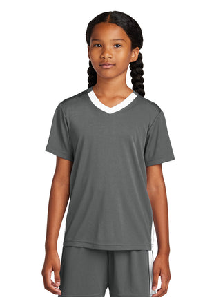 Sport-Tek® Youth Competitor™ United V-Neck YST101 - Iron Grey/ White | Sport-Tek