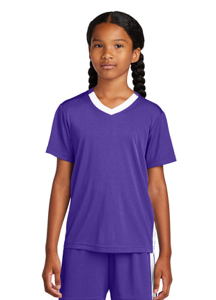 Sport-Tek® Youth Competitor™ United V-Neck YST101 - Purple/ White | Sport-Tek