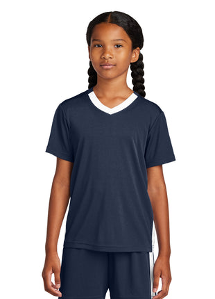 Sport-Tek® Youth Competitor™ United V-Neck YST101 - True Navy/ White | Sport-Tek
