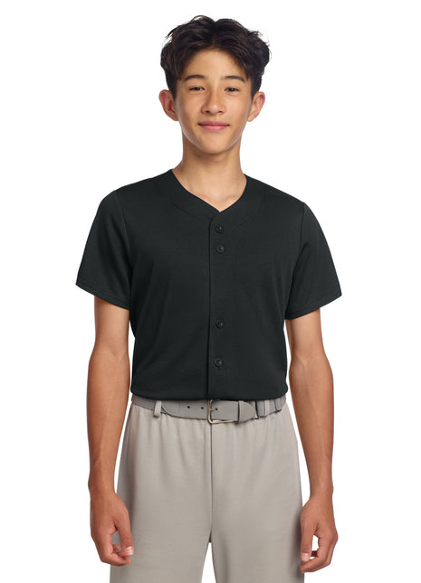 Sport-Tek® Youth PosiCharge® Tough Mesh Full-Button Jersey YST220 - Black | Sport-Tek