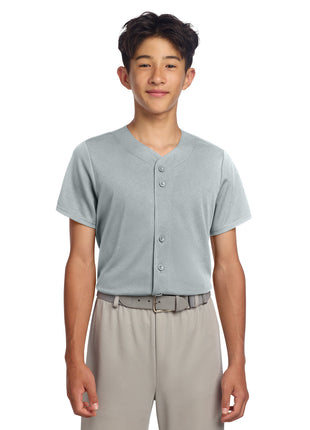 Sport-Tek® Youth PosiCharge® Tough Mesh Full-Button Jersey YST220 - Silver | Sport-Tek