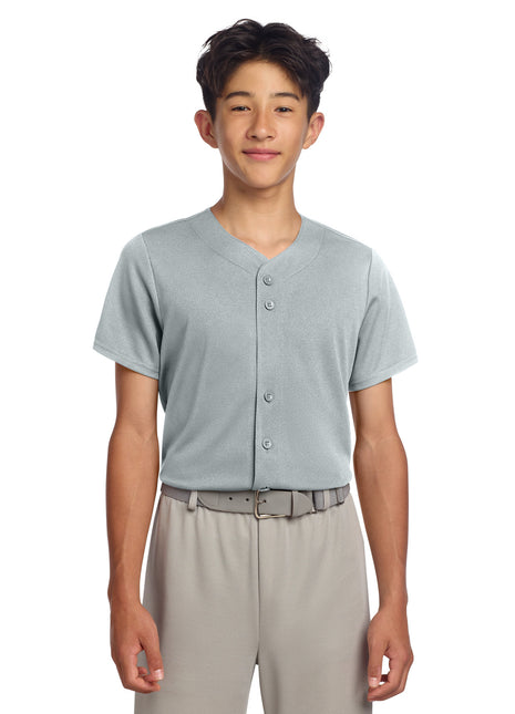 Sport-Tek® Youth PosiCharge® Tough Mesh Full-Button Jersey YST220 - Silver | Sport-Tek