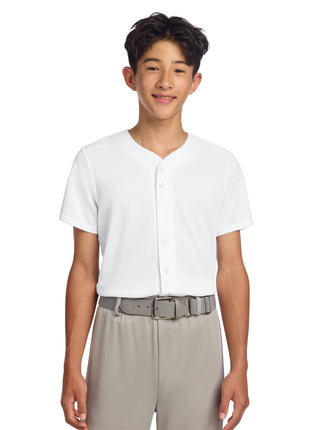 Sport-Tek® Youth PosiCharge® Tough Mesh Full-Button Jersey YST220 - White | Sport-Tek