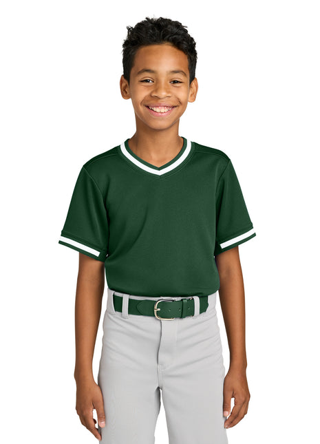 Sport-Tek® Youth Tough Mesh V-Neck Baseball Jersey YST221 - Forest Green | Sport-Tek
