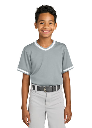 Sport-Tek® Youth Tough Mesh V-Neck Baseball Jersey YST221 - Silver | Sport-Tek
