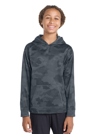 Sport-Tek® Youth Sport-Wick® CamoHex Fleece Hooded Pullover.  YST240 - Dark Smoke Grey | Sport-Tek