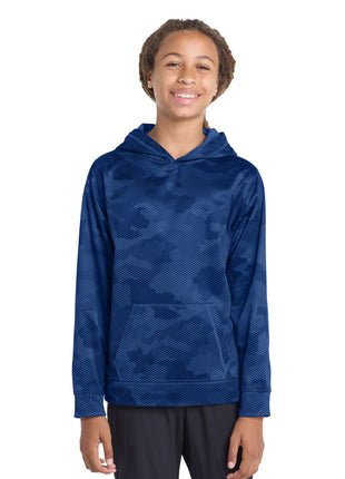 Sport-Tek® Youth Sport-Wick® CamoHex Fleece Hooded Pullover.  YST240 - True Royal | Sport-Tek