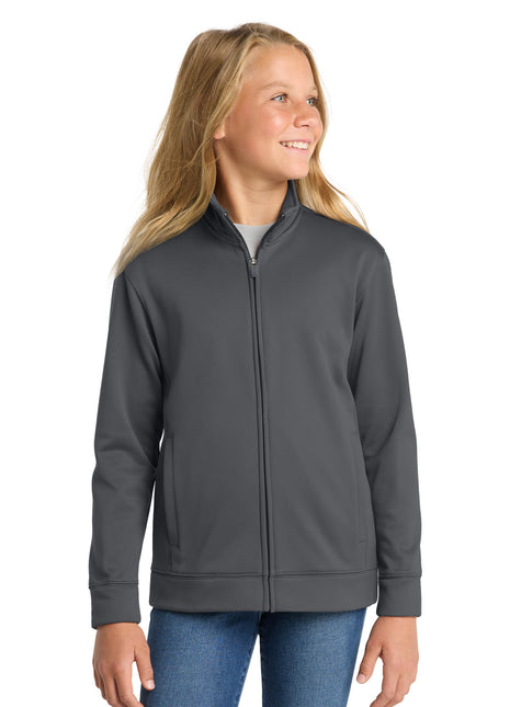 Sport-Tek® Youth Sport-Wick® Fleece Full-Zip Jacket.  YST241 - Dark Smoke Grey | Sport-Tek