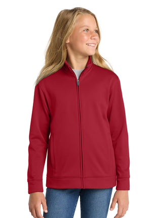 Sport-Tek® Youth Sport-Wick® Fleece Full-Zip Jacket.  YST241 - Deep Red | Sport-Tek