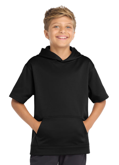 Sport-Tek ® Youth Sport-Wick ® Fleece Short Sleeve Hooded Pullover. YST251 - Black | Sport-Tek