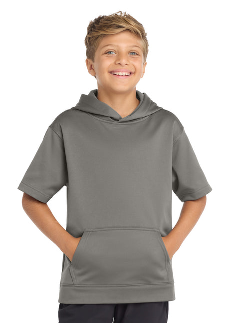 Sport-Tek ® Youth Sport-Wick ® Fleece Short Sleeve Hooded Pullover. YST251 - Dark Smoke Grey | Sport-Tek