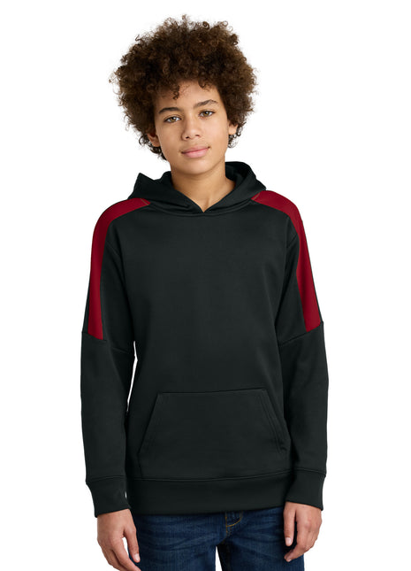 Sport-Tek® Youth Sport-Wick® Fleece United Pullover Hoodie YST255 - Black/ Deep Red | Sport-Tek