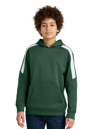 Sport-Tek® Youth Sport-Wick® Fleece United Pullover Hoodie YST255 - Forest Green/ White | Sport-Tek