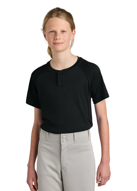 Sport-Tek® Youth PosiCharge® Competitor™ 2-Button Henley YST359 - Black | Sport-Tek