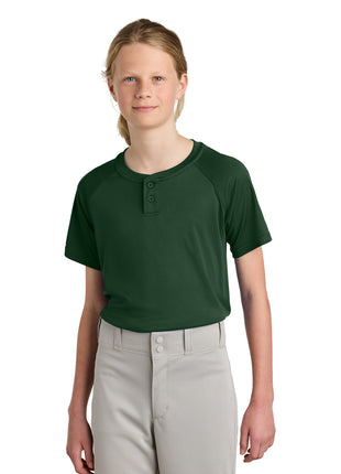 Sport-Tek® Youth PosiCharge® Competitor™ 2-Button Henley YST359 - Forest Green | Sport-Tek