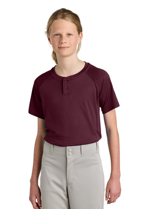 Sport-Tek® Youth PosiCharge® Competitor™ 2-Button Henley YST359 - Maroon | Sport-Tek