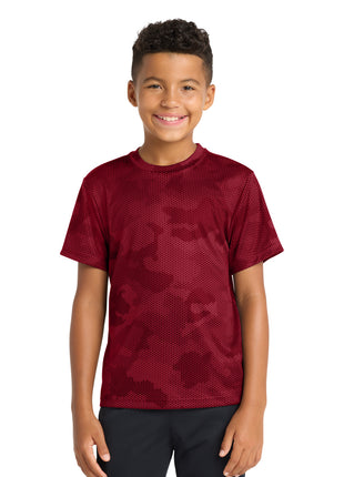 Sport-Tek® Youth CamoHex Tee. YST370 - Deep Red | Sport-Tek