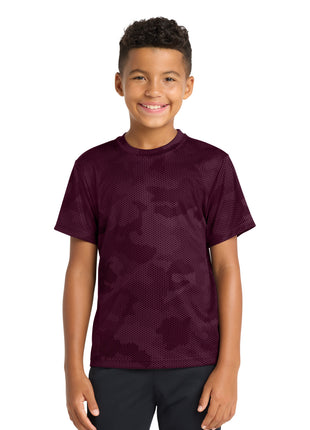 Sport-Tek® Youth CamoHex Tee. YST370 - Maroon | Sport-Tek