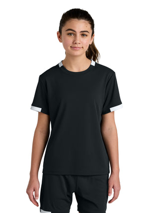Sport-Tek® Youth Club Short Sleeve Crew YST440 - Black/ White | Sport-Tek