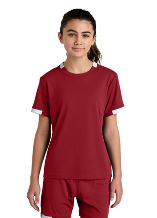 Sport-Tek® Youth Club Short Sleeve Crew YST440 - Deep Red/ White | Sport-Tek