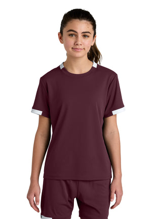Sport-Tek® Youth Club Short Sleeve Crew YST440 - Maroon/ White | Sport-Tek