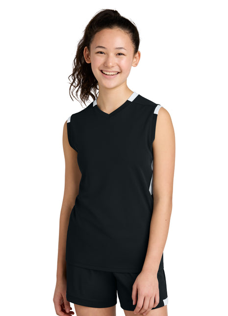 Sport-Tek® Youth Club Sleeveless V-Neck YST441 - Black/ White | Sport-Tek
