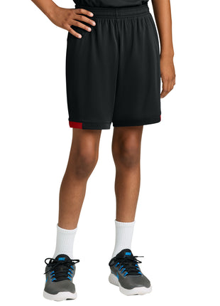 Sport-Tek® Youth Club 5" Short YST4420 - Black/ Deep Red | Sport-Tek