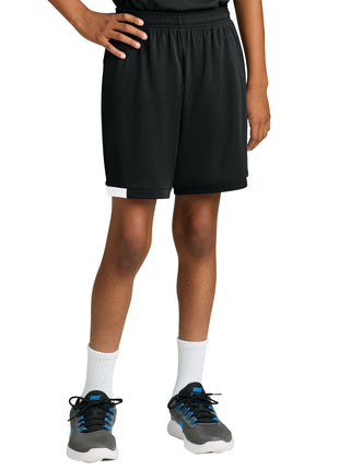 Sport-Tek® Youth Club 5" Short YST4420 - Black/ White | Sport-Tek