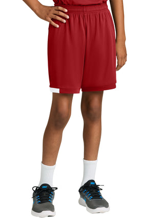 Sport-Tek® Youth Club 5" Short YST4420 - Deep Red/ White | Sport-Tek