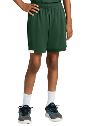 Sport-Tek® Youth Club 5" Short YST4420 - Forest Green/ White | Sport-Tek