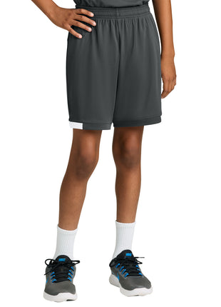 Sport-Tek® Youth Club 5" Short YST4420 - Iron Grey/ White | Sport-Tek