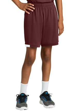 Sport-Tek® Youth Club 5" Short YST4420 - Maroon/ White | Sport-Tek