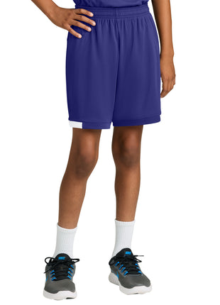 Sport-Tek® Youth Club 5" Short YST4420 - Purple/ White | Sport-Tek